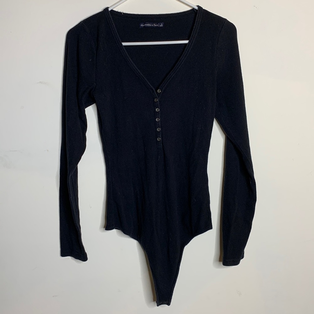Abercrombie & Fitch Black Long Sleeve Button Up Bodysuit L